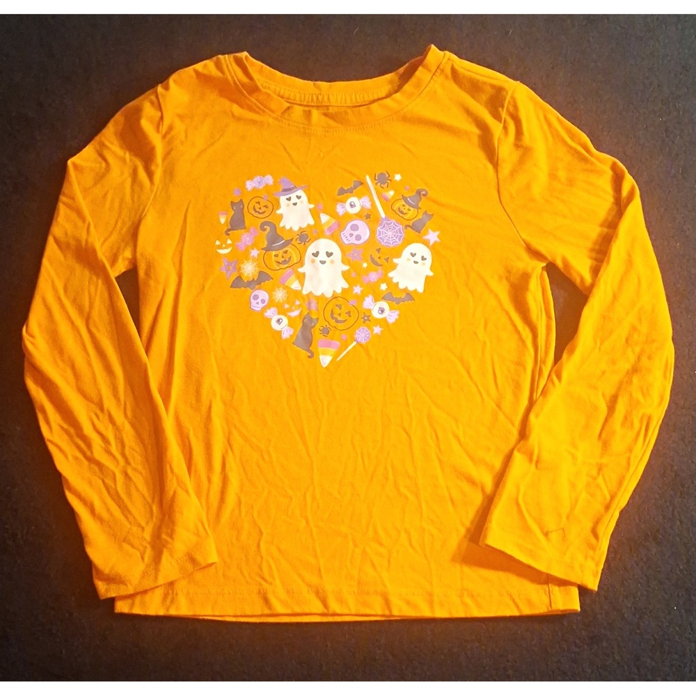 Wonder Nation Halloween Ghost Orange Graphic Long Sleeve T-Shirt Kids S 6-6X